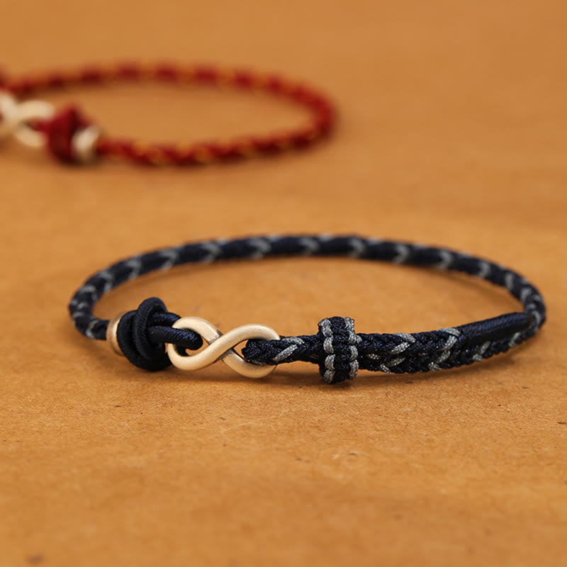 Buddha Stones Handgefertigtes 999 Sterling Silber Endlosknoten Unendlichkeitssymbol Glücksseil Armband