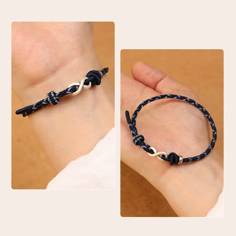 Buddha Stones Handgefertigtes 999 Sterling Silber Endlosknoten Unendlichkeitssymbol Glücksseil Armband
