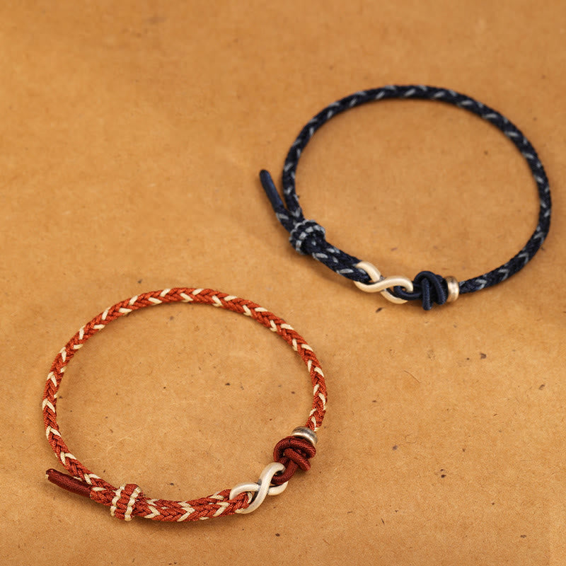 Buddha Stones Handgefertigtes 999 Sterling Silber Endlosknoten Unendlichkeitssymbol Glücksseil Armband