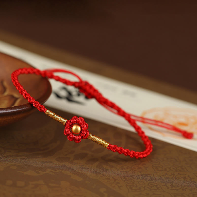 Buddha Stones 999 Gold Mini-Perle Handgefertigtes Blumendesign Glücksschutz Seilarmband