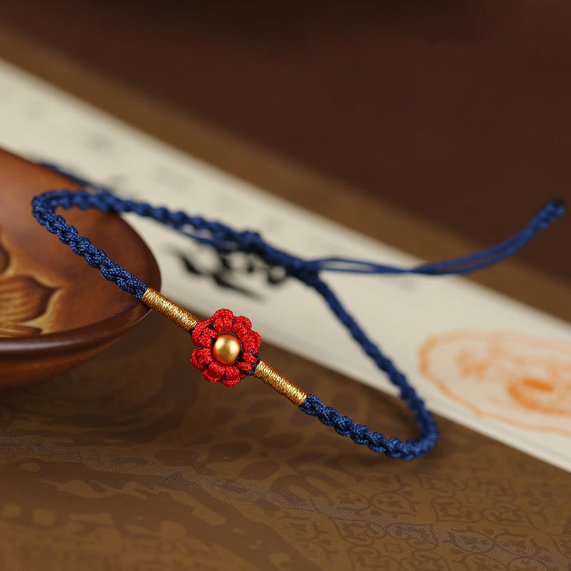 Buddha Stones 999 Gold Mini-Perle Handgefertigtes Blumendesign Glücksschutz Seilarmband