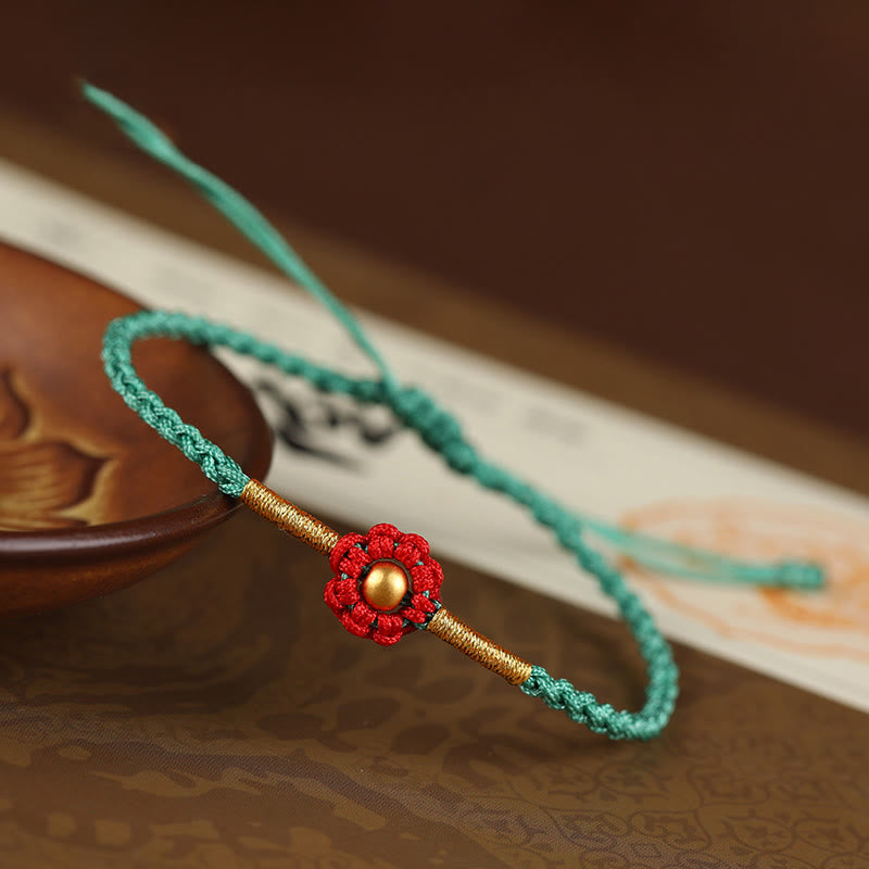 Buddha Stones 999 Gold Mini-Perle Handgefertigtes Blumendesign Glücksschutz Seilarmband