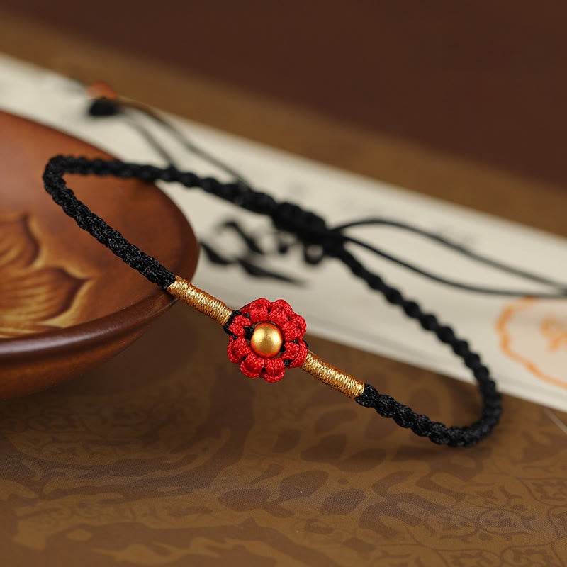 Buddha Stones 999 Gold Mini-Perle Handgefertigtes Blumendesign Glücksschutz Seilarmband