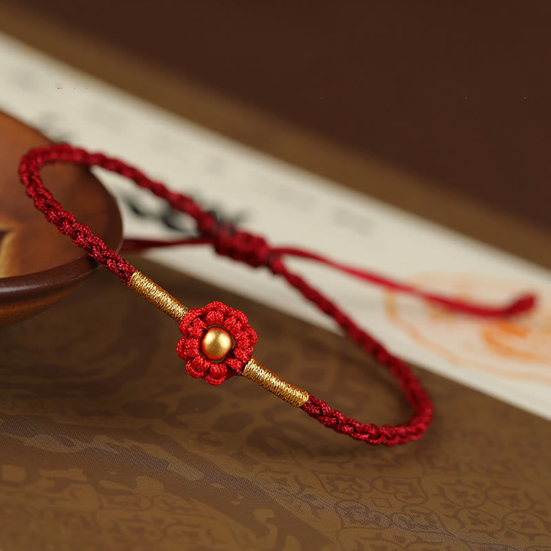 Buddha Stones 999 Gold Mini-Perle Handgefertigtes Blumendesign Glücksschutz Seilarmband