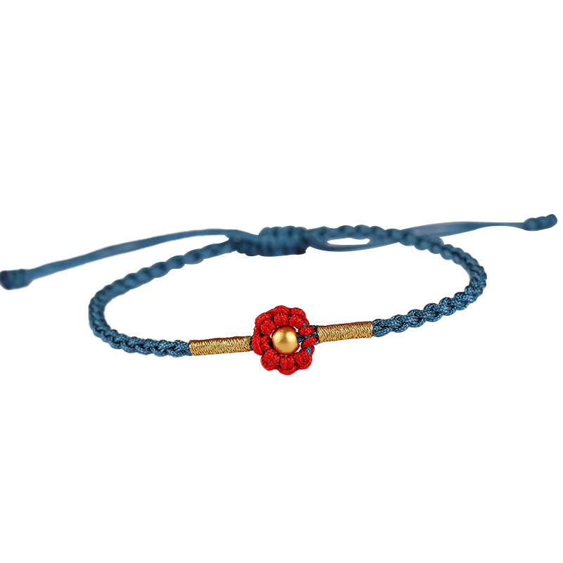 Buddha Stones 999 Gold Mini-Perle Handgefertigtes Blumendesign Glücksschutz Seilarmband