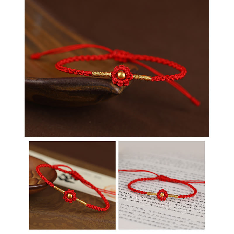 Buddha Stones 999 Gold Mini-Perle Handgefertigtes Blumendesign Glücksschutz Seilarmband