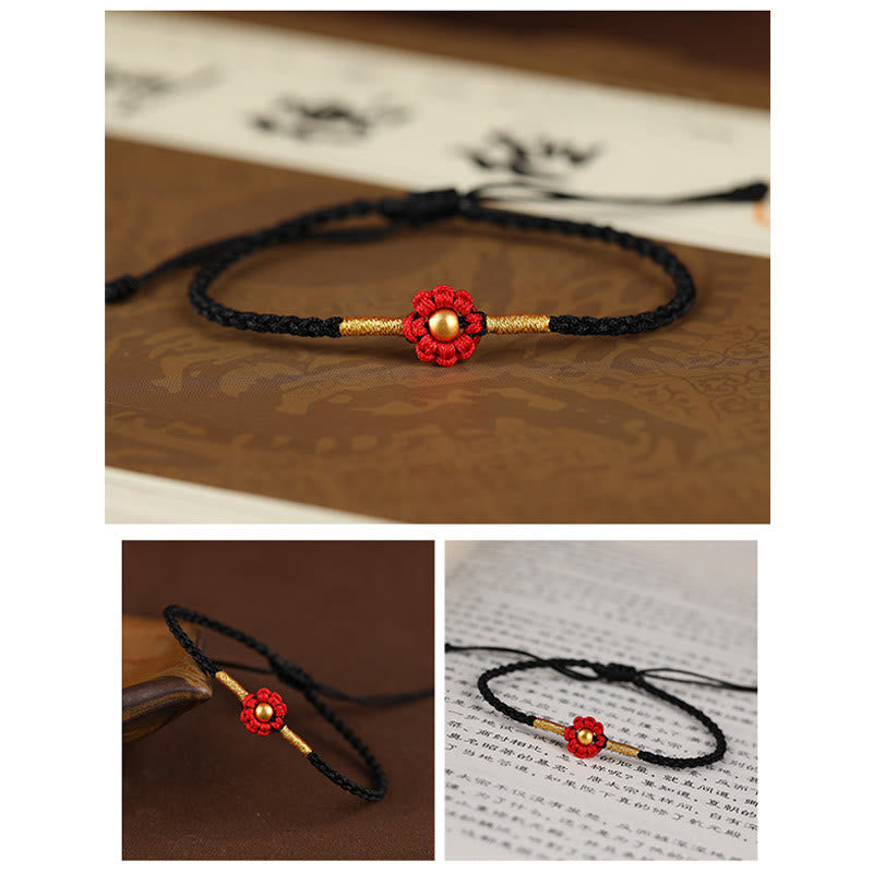 Buddha Stones 999 Gold Mini-Perle Handgefertigtes Blumendesign Glücksschutz Seilarmband