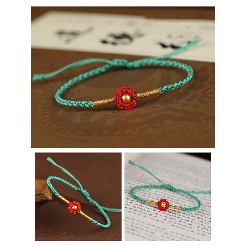 Buddha Stones 999 Gold Mini-Perle Handgefertigtes Blumendesign Glücksschutz Seilarmband