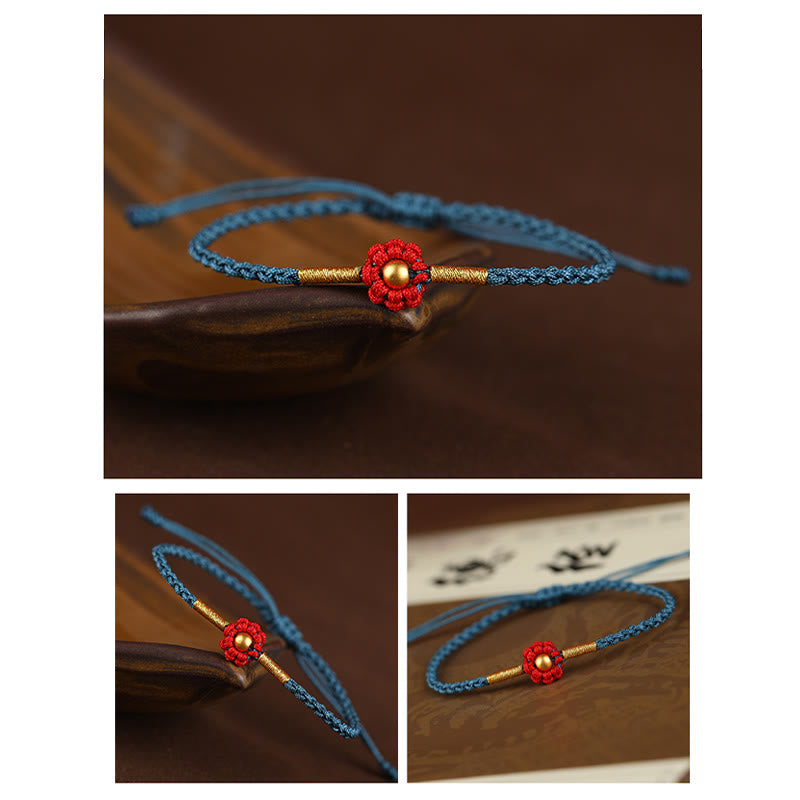 Buddha Stones 999 Gold Mini-Perle Handgefertigtes Blumendesign Glücksschutz Seilarmband