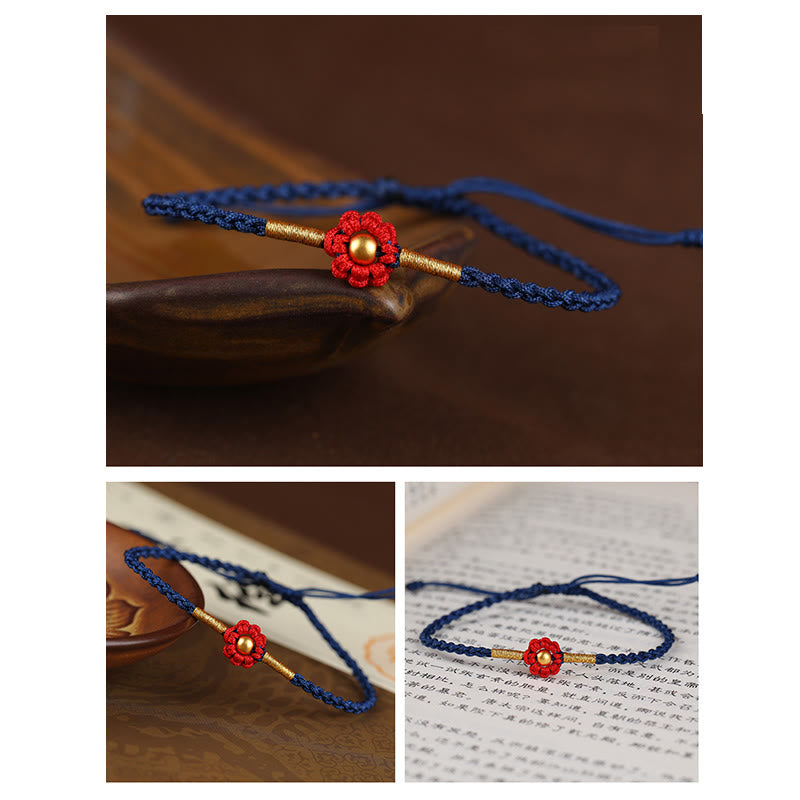 Buddha Stones 999 Gold Mini-Perle Handgefertigtes Blumendesign Glücksschutz Seilarmband