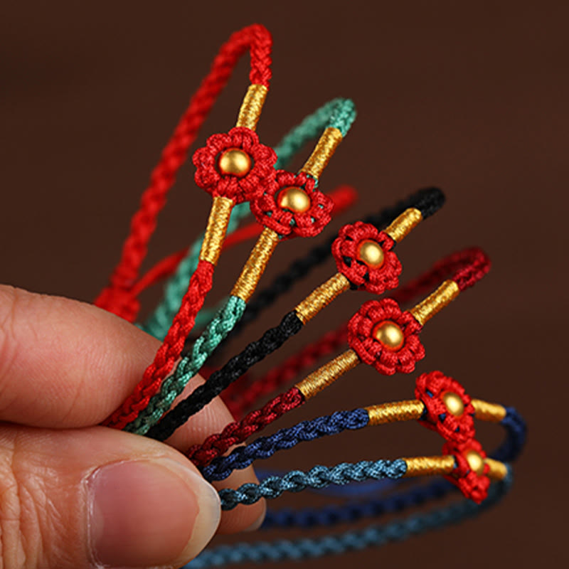 Buddha Stones 999 Gold Mini-Perle Handgefertigtes Blumendesign Glücksschutz Seilarmband