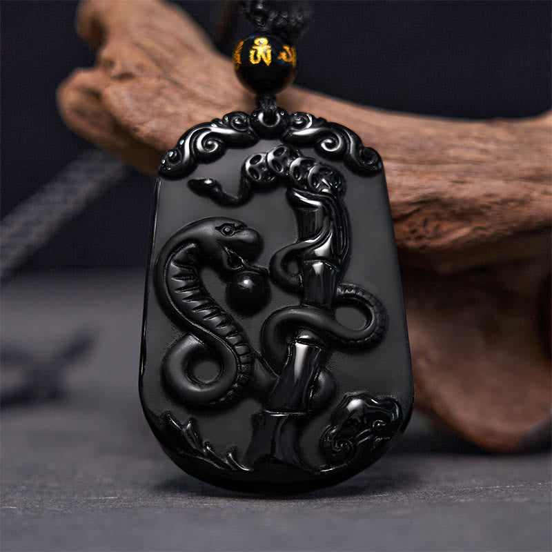 Collar con colgante de obsidiana y piedras de Buda del zodíaco chino para la purificación y el cumplimiento