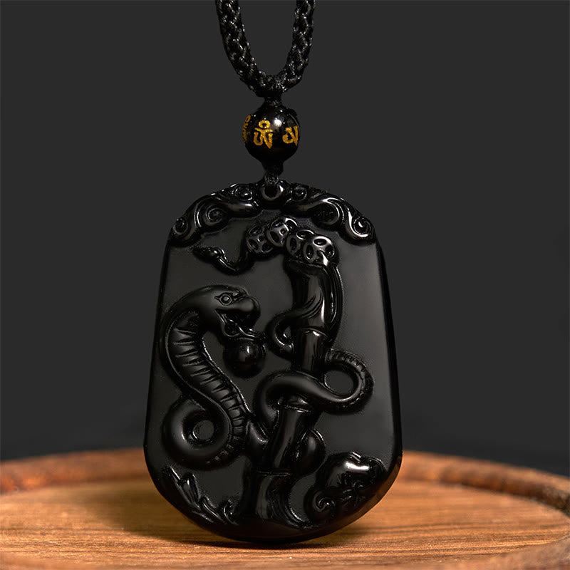 Collar con colgante de obsidiana y piedras de Buda del zodíaco chino para la purificación y el cumplimiento