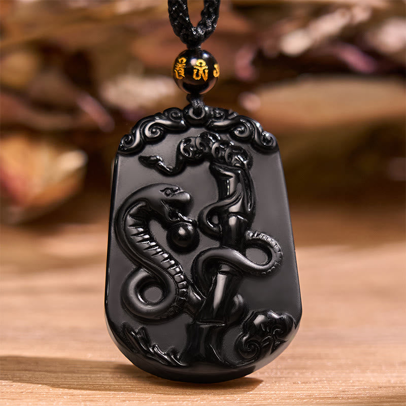 Collar con colgante de obsidiana y piedras de Buda del zodíaco chino para la purificación y el cumplimiento