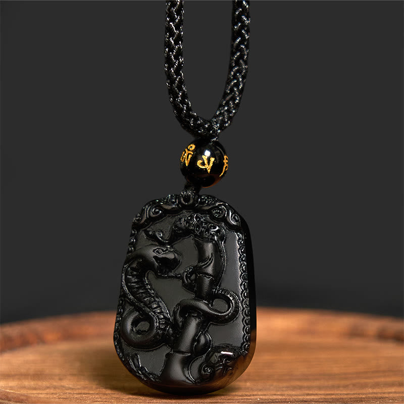 Collar con colgante de obsidiana y piedras de Buda del zodíaco chino para la purificación y el cumplimiento