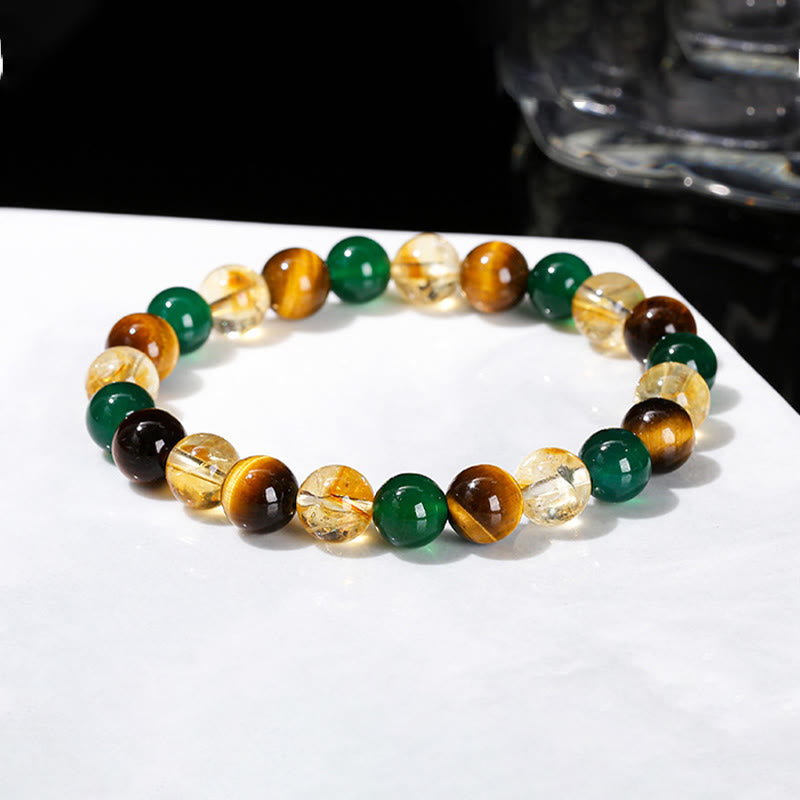 Buddha Stones Natürliches Tigerauge Grüner Achat Citrin Mix and Match Perlen Schutzarmband