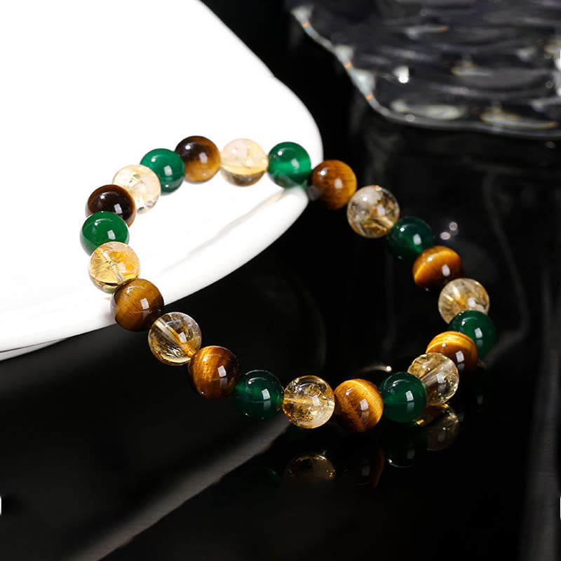 Buddha Stones Natürliches Tigerauge Grüner Achat Citrin Mix and Match Perlen Schutzarmband