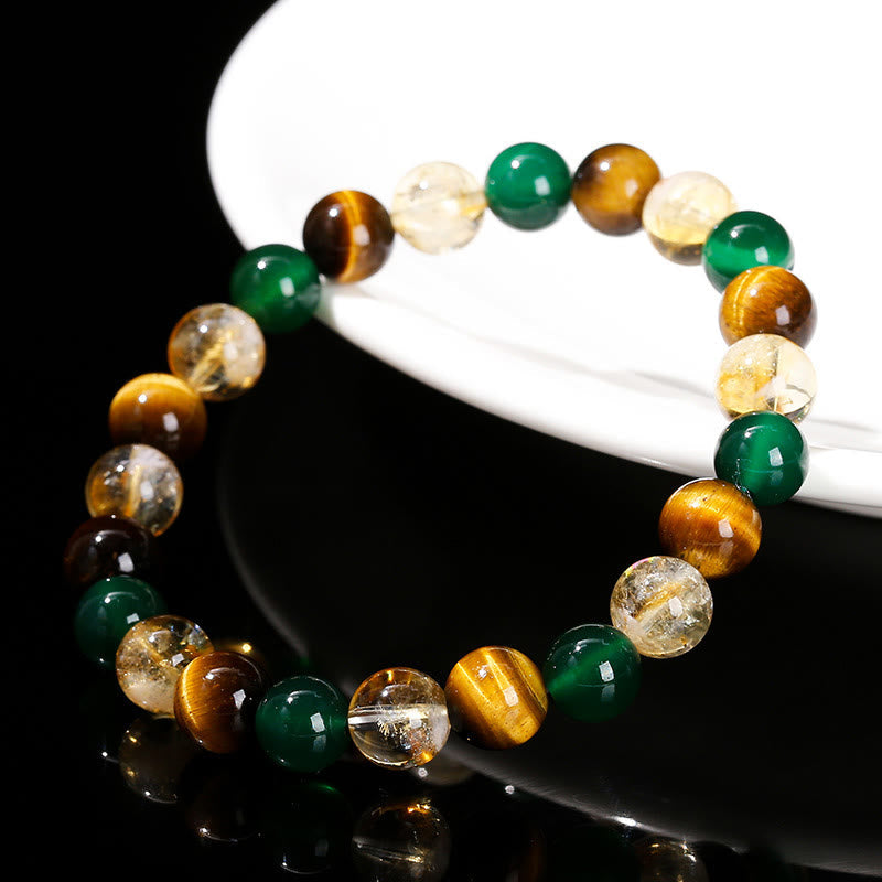 Buddha Stones Natürliches Tigerauge Grüner Achat Citrin Mix and Match Perlen Schutzarmband