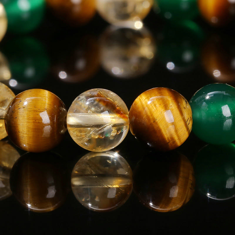 Buddha Stones Natürliches Tigerauge Grüner Achat Citrin Mix and Match Perlen Schutzarmband
