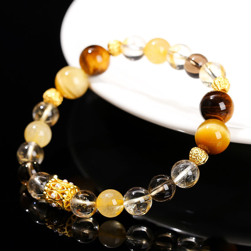 Pulsera de prosperidad con citrino natural y ojo de tigre de Buddha Stones