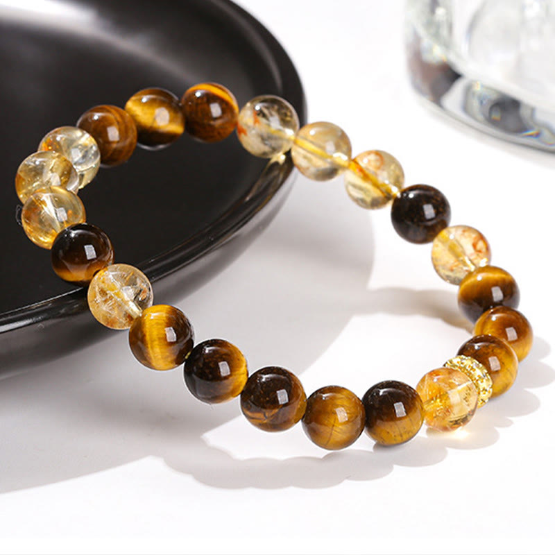 Buddha Stones Armband mit natürlichen Tigeraugen- und Citrinperlen, Stärke