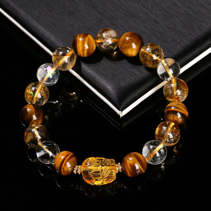 Pulsera de Pixiu de cera de abejas con citrino, ojo de tigre amarillo natural y piedras de Buda