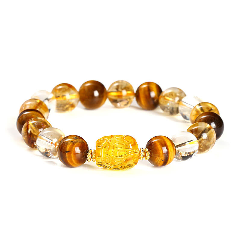 Pulsera de Pixiu de cera de abejas con citrino, ojo de tigre amarillo natural y piedras de Buda