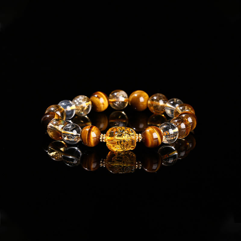 Pulsera de Pixiu de cera de abejas con citrino, ojo de tigre amarillo natural y piedras de Buda
