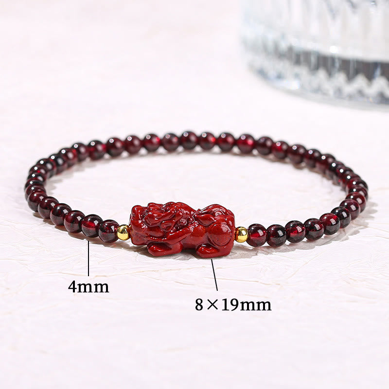 Pulsera protectora de cuentas cuadradas de cuarzo fresa PiXiu con piedras de Buda, granate y cinabrio