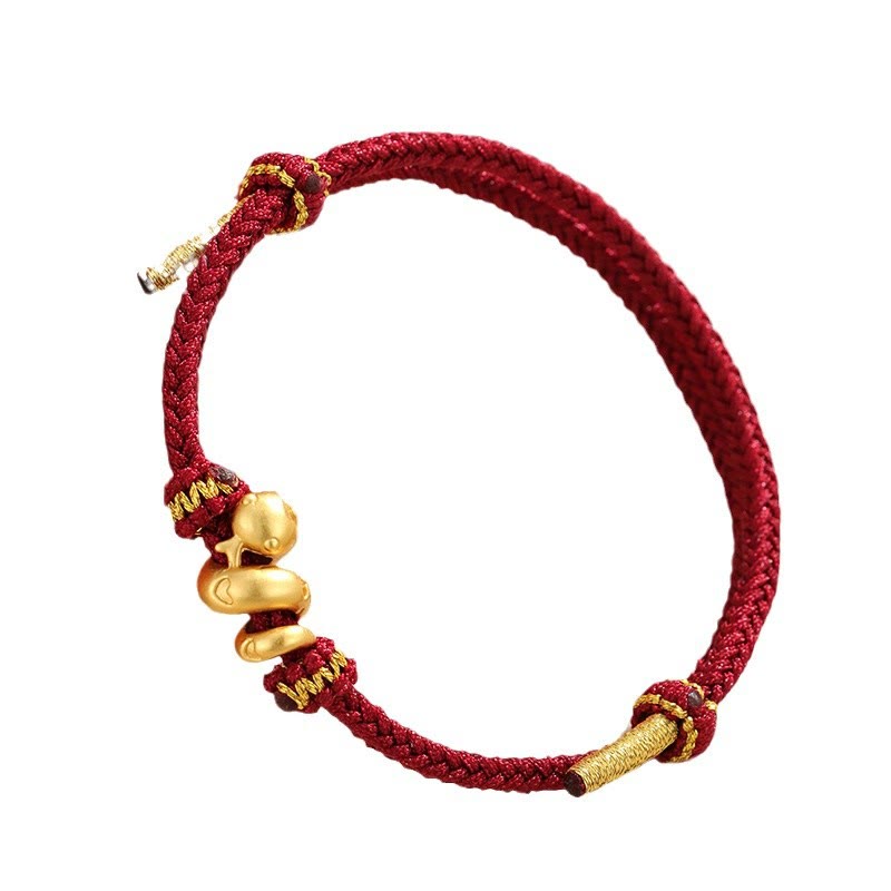 Buddha Stones Handgefertigtes 999 Sterling Silber Goldenes Jahr der Schlange Rote Schnur Schutz Geflochtenes Armband