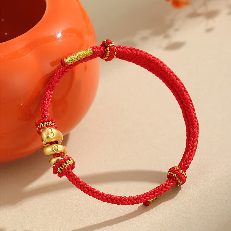 Buddha Stones Handgefertigtes 999 Sterling Silber Goldenes Jahr der Schlange Rote Schnur Schutz Geflochtenes Armband