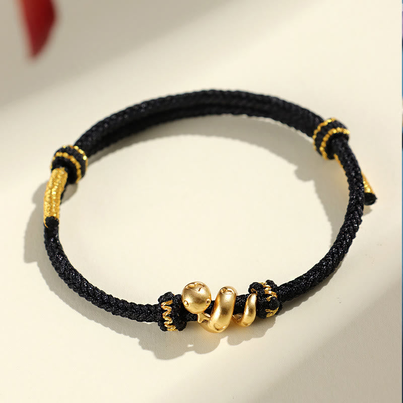 Buddha Stones Handgefertigtes 999 Sterling Silber Goldenes Jahr der Schlange Rote Schnur Schutz Geflochtenes Armband