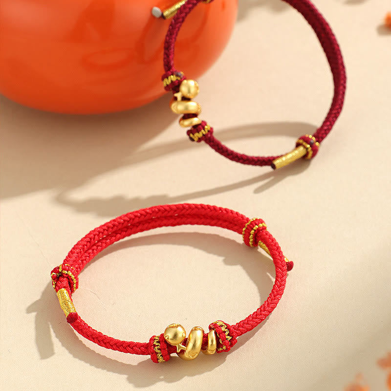 Buddha Stones Handgefertigtes 999 Sterling Silber Goldenes Jahr der Schlange Rote Schnur Schutz Geflochtenes Armband