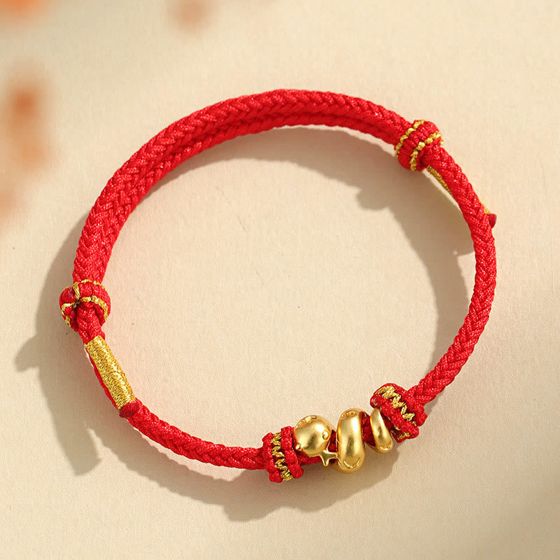 Buddha Stones Handgefertigtes 999 Sterling Silber Goldenes Jahr der Schlange Rote Schnur Schutz Geflochtenes Armband