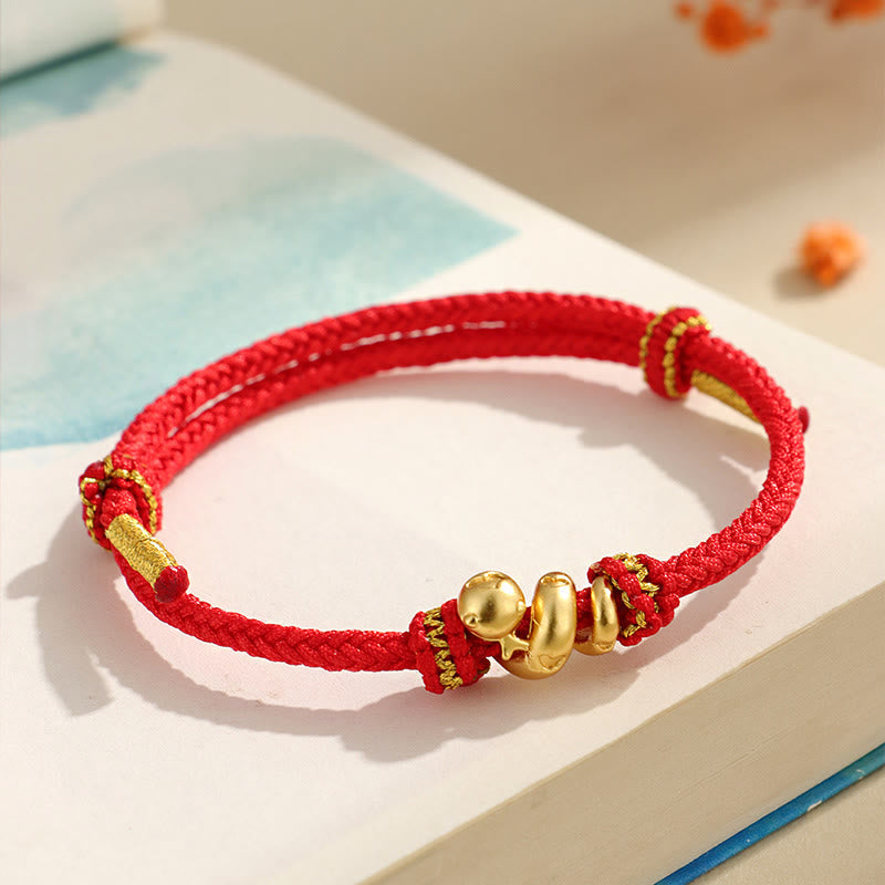 Buddha Stones Handgefertigtes 999 Sterling Silber Goldenes Jahr der Schlange Rote Schnur Schutz Geflochtenes Armband