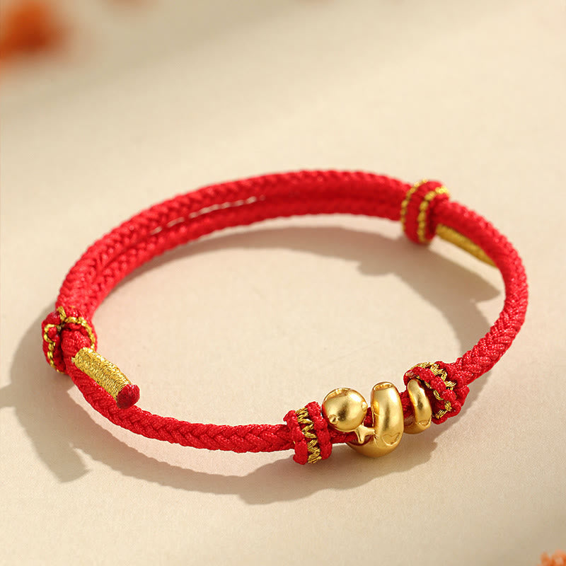 Buddha Stones Handgefertigtes 999 Sterling Silber Goldenes Jahr der Schlange Rote Schnur Schutz Geflochtenes Armband