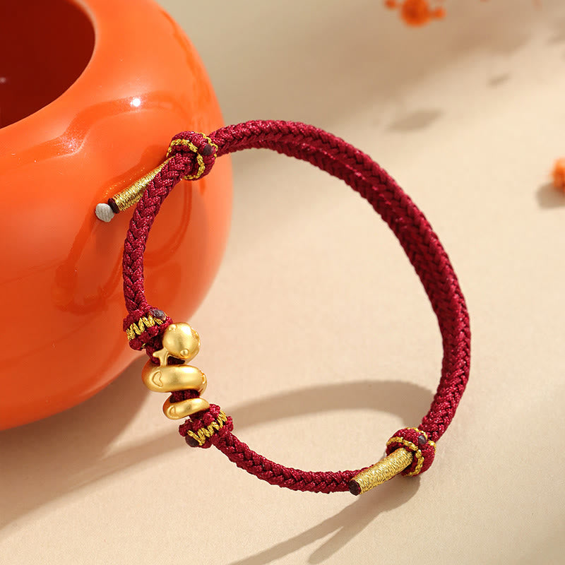 Buddha Stones Handgefertigtes 999 Sterling Silber Goldenes Jahr der Schlange Rote Schnur Schutz Geflochtenes Armband