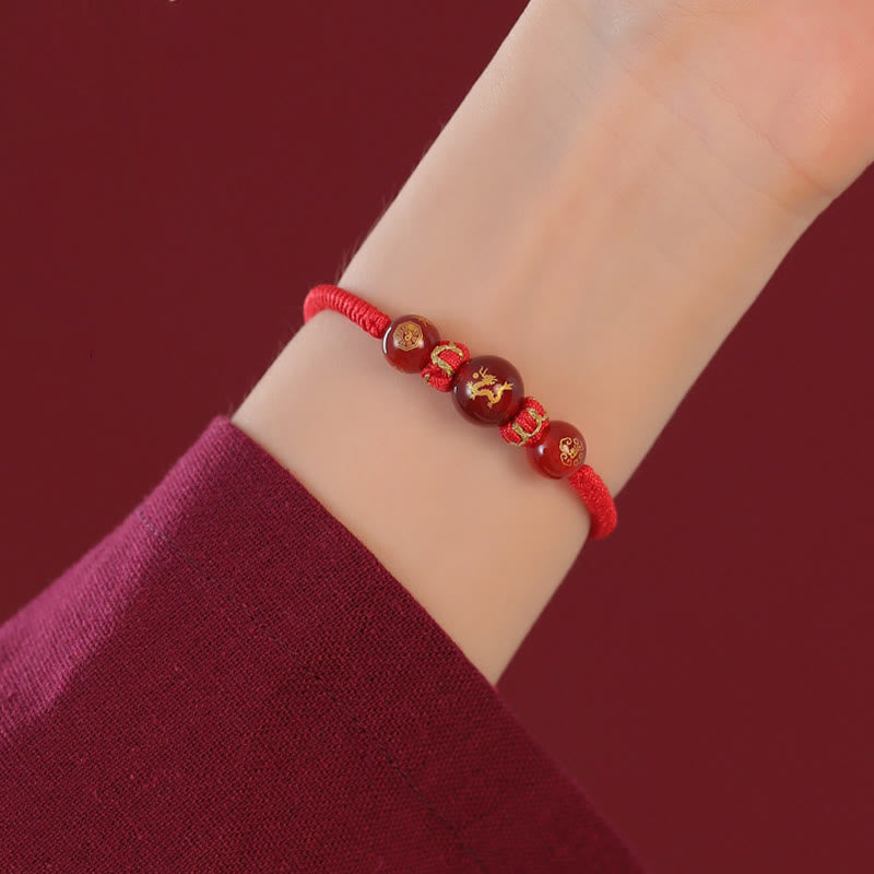 Buddha Stones Handgefertigtes rotes Achat-Schutzarmband mit chinesischem Sternzeichen und roter Schnur, geflochten