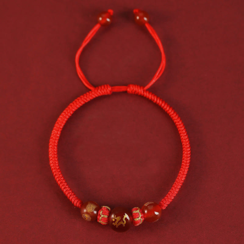 Buddha Stones Handgefertigtes rotes Achat-Schutzarmband mit chinesischem Sternzeichen und roter Schnur, geflochten