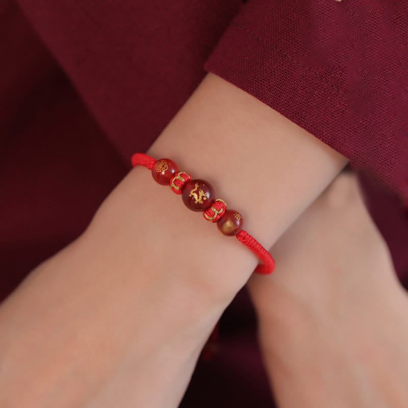 Buddha Stones Handgefertigtes rotes Achat-Schutzarmband mit chinesischem Sternzeichen und roter Schnur, geflochten