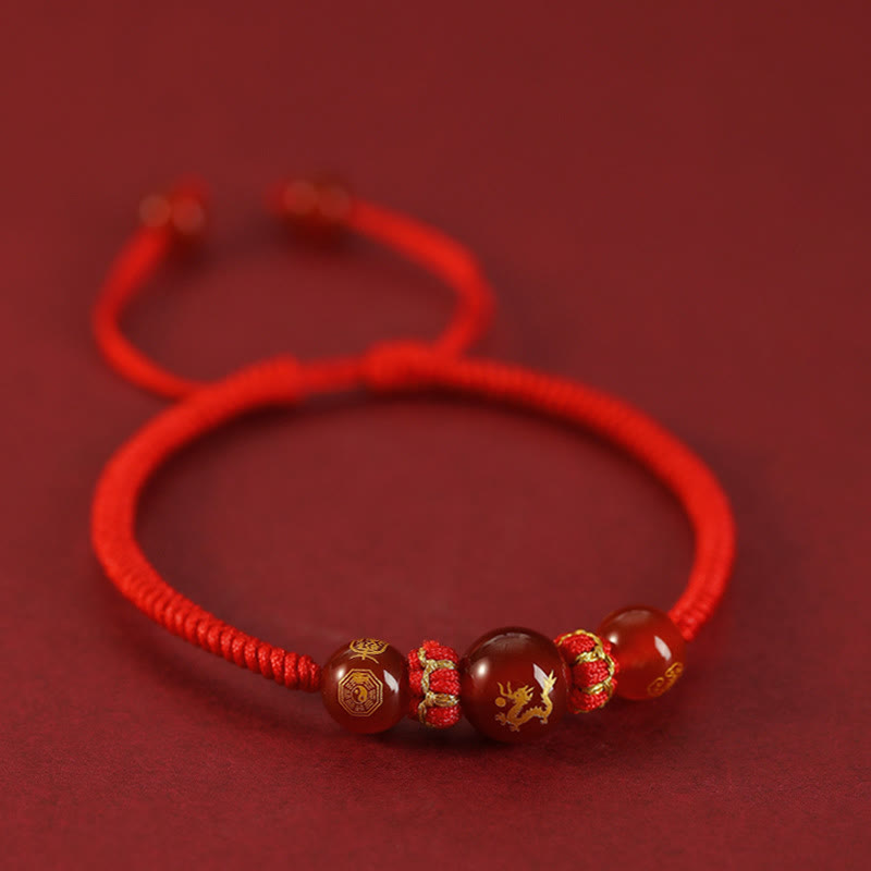 Buddha Stones Handgefertigtes rotes Achat-Schutzarmband mit chinesischem Sternzeichen und roter Schnur, geflochten