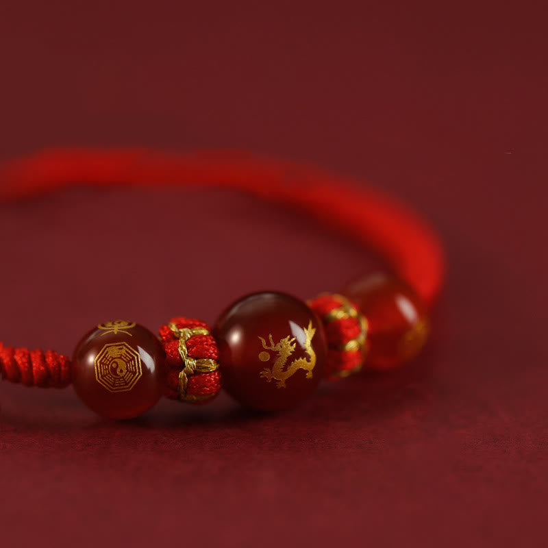 Buddha Stones Handgefertigtes rotes Achat-Schutzarmband mit chinesischem Sternzeichen und roter Schnur, geflochten