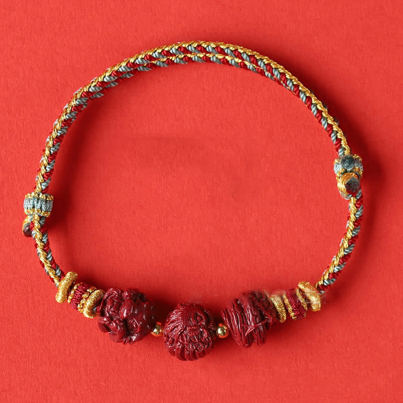 Buddha-Steine, handgefertigt, rote Schnur, Zinnober, chinesisches Sternzeichen, geflochtenes Segensarmband