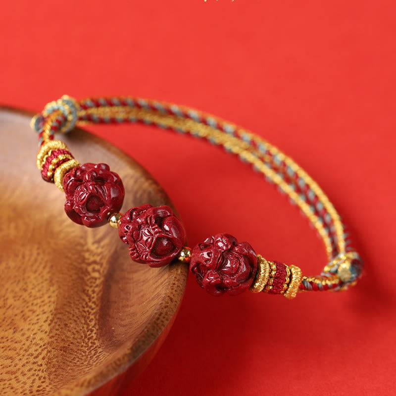 Buddha-Steine, handgefertigt, rote Schnur, Zinnober, chinesisches Sternzeichen, geflochtenes Segensarmband