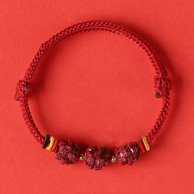 Buddha-Steine, handgefertigt, rote Schnur, Zinnober, chinesisches Sternzeichen, geflochtenes Segensarmband