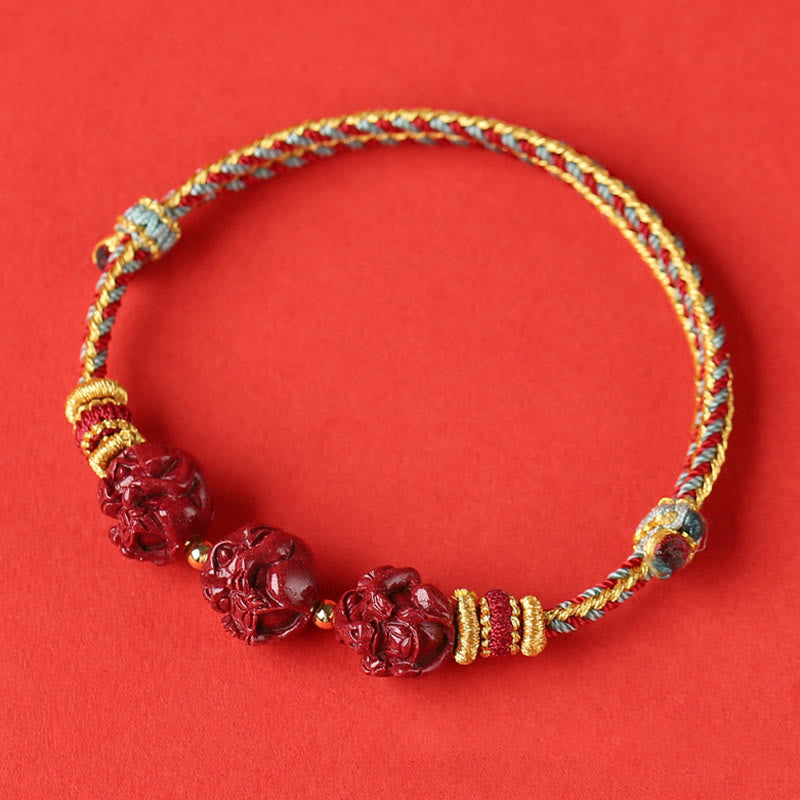 Buddha-Steine, handgefertigt, rote Schnur, Zinnober, chinesisches Sternzeichen, geflochtenes Segensarmband