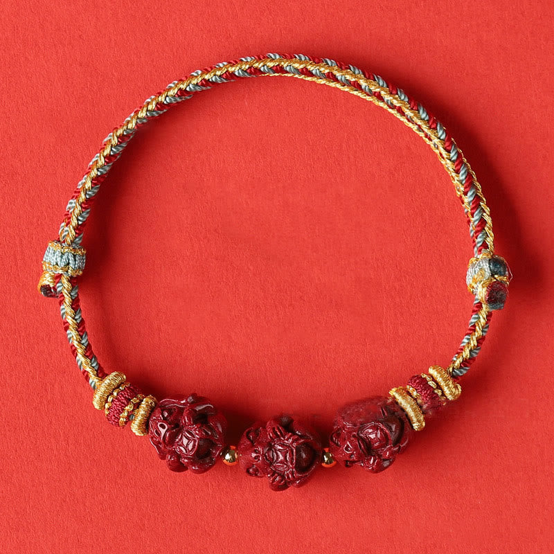 Buddha-Steine, handgefertigt, rote Schnur, Zinnober, chinesisches Sternzeichen, geflochtenes Segensarmband