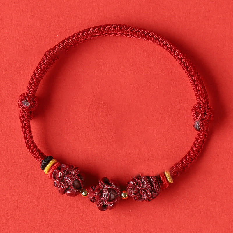 Buddha-Steine, handgefertigt, rote Schnur, Zinnober, chinesisches Sternzeichen, geflochtenes Segensarmband