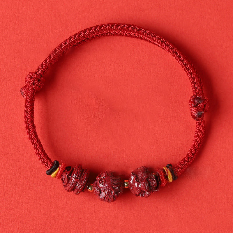 Buddha-Steine, handgefertigt, rote Schnur, Zinnober, chinesisches Sternzeichen, geflochtenes Segensarmband