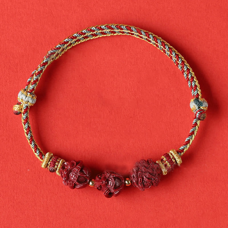 Buddha-Steine, handgefertigt, rote Schnur, Zinnober, chinesisches Sternzeichen, geflochtenes Segensarmband